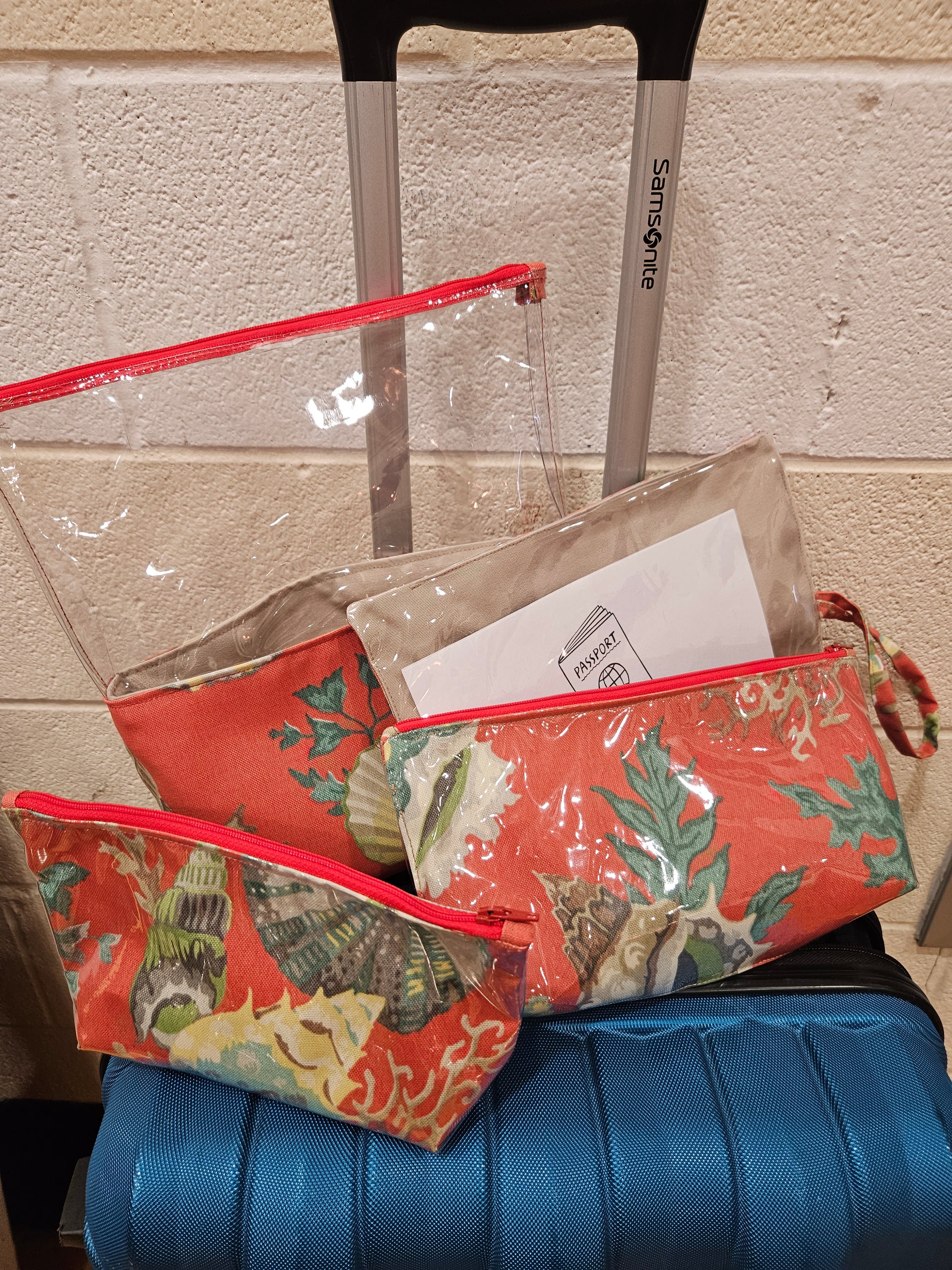 4 Bag Travel Set, Bathing Suit, Passport, Toiletry and Makeup Bags