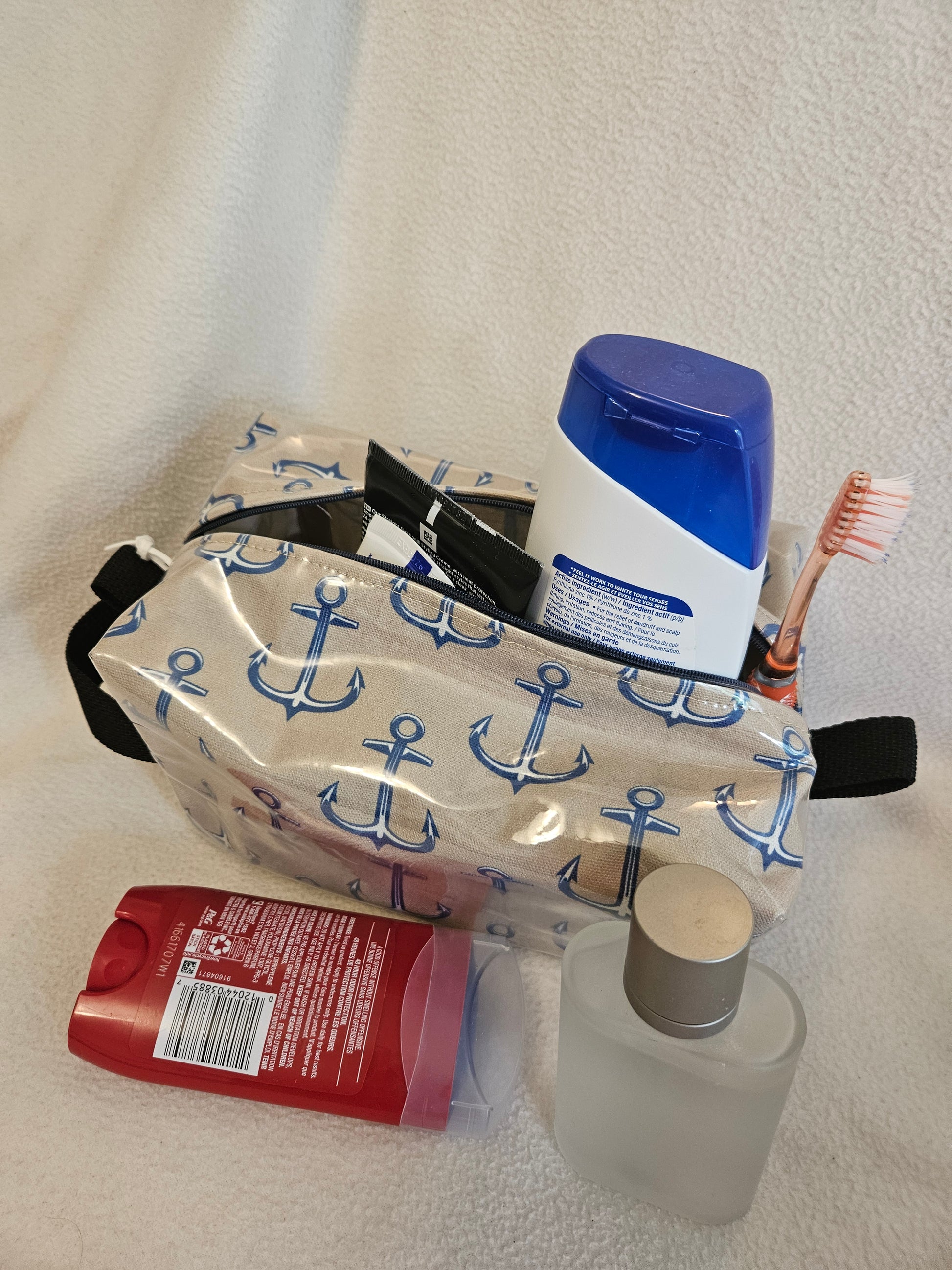 Anchor Toiletry Bag, Water Resistant on the outside and Lined with Plastic on the Inside