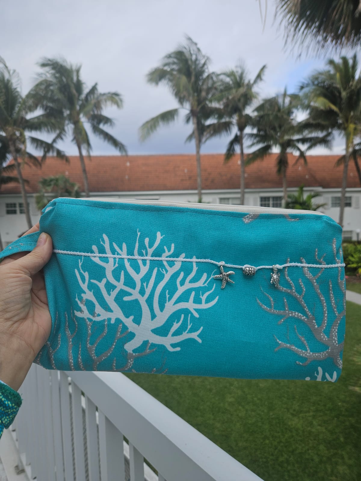 Tropical Clutch Purse, Water Resistant with Charm Accents