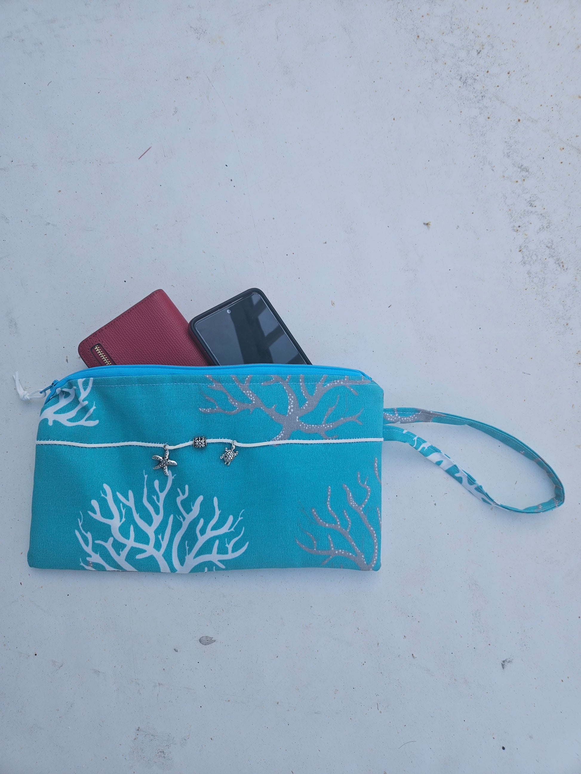 Tropical Clutch Purse, Water Resistant with Charm Accents
